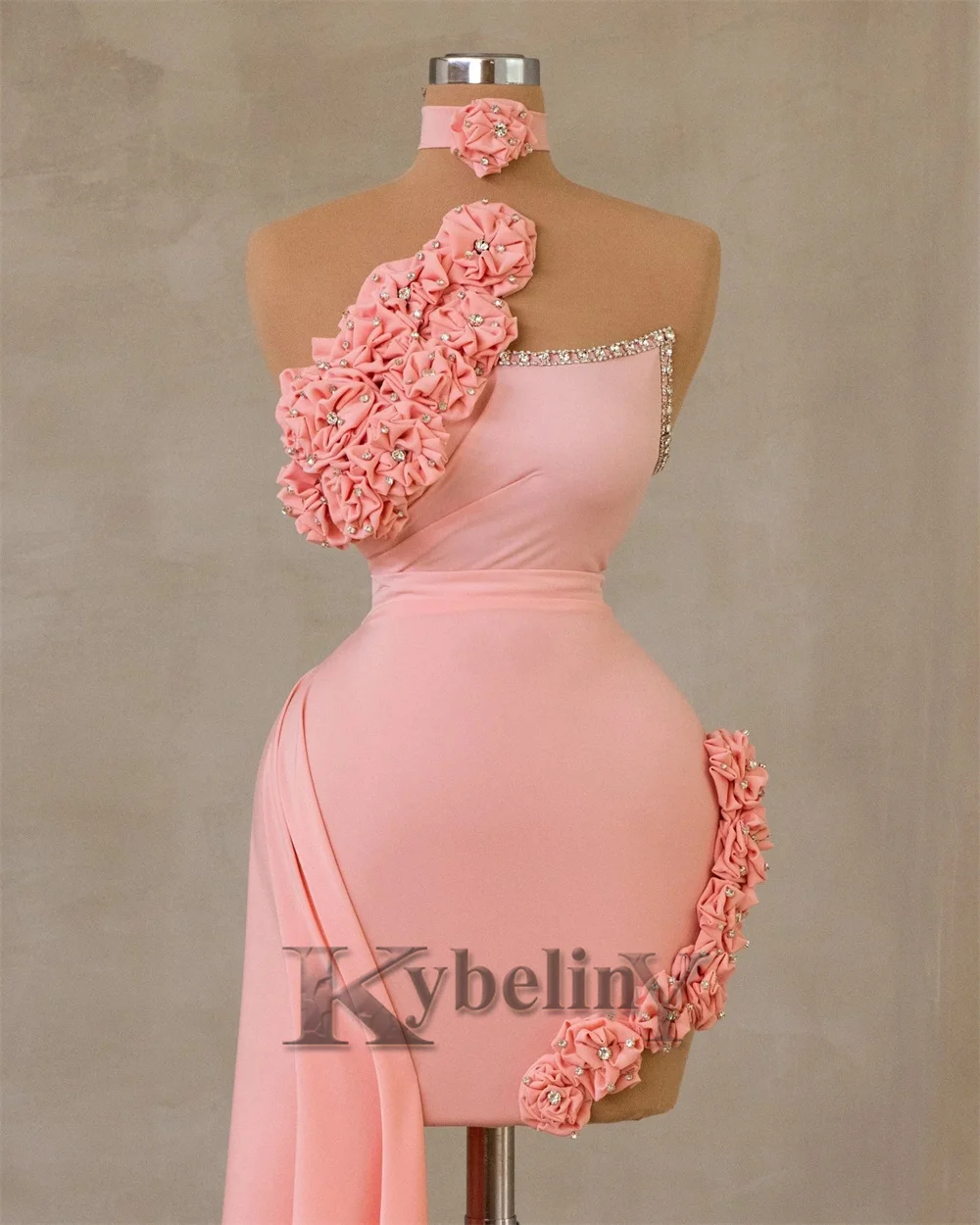 Kybeliny Attractive 3D Flowers Homecoming Dresses for Woman Rhinestones Satin Sleeveless Vestidos De Fiesta Party Customized