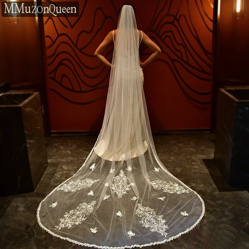 MZA47   Long Lace Wedding Veil  White/off white 3 Meters Cathedral Bridal Veil with Comb Wedding Accessories for Woman