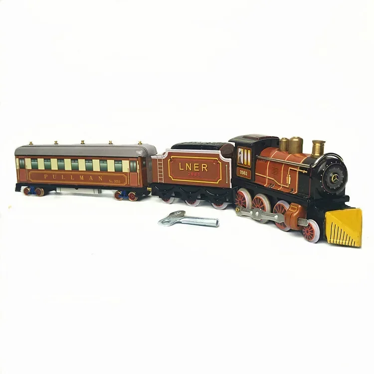 [Funny] Adult Collection Retro Wind up toy Metal Tin moving Vintage Rail train model Mechanical Clockwork toy figures kids gift