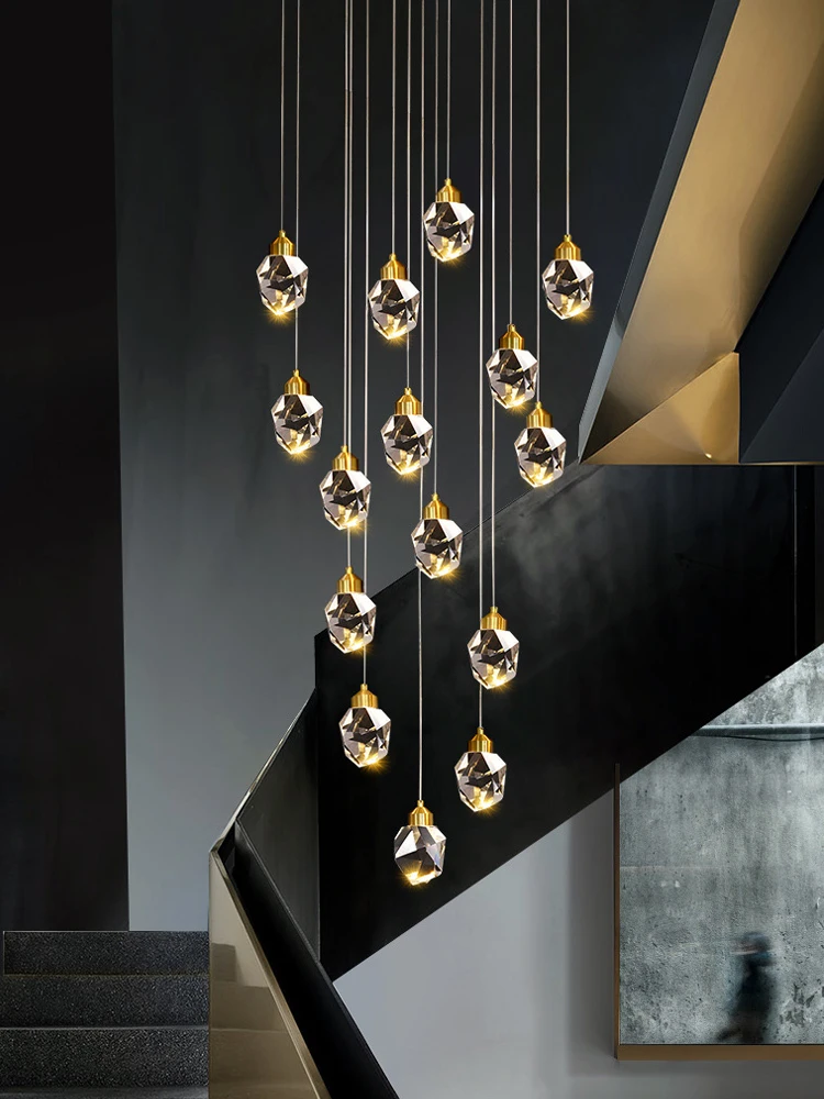 

Staircase Crystal Chandelier Modern Minimalist Duplex Villa Middle Floor Large Living Room Apartment LOFT Rotating Ultra Long Ch