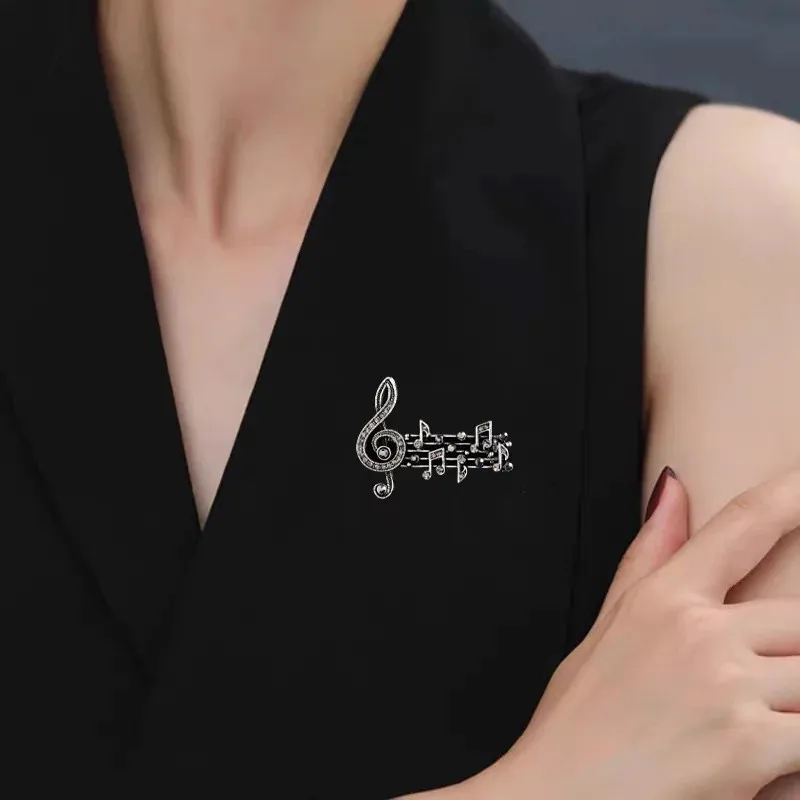Exquisite Rhinestone Music Note Brooches Microphone Shaped Metal Lapel Pins For Women Clothes Accessories Gift - view 2