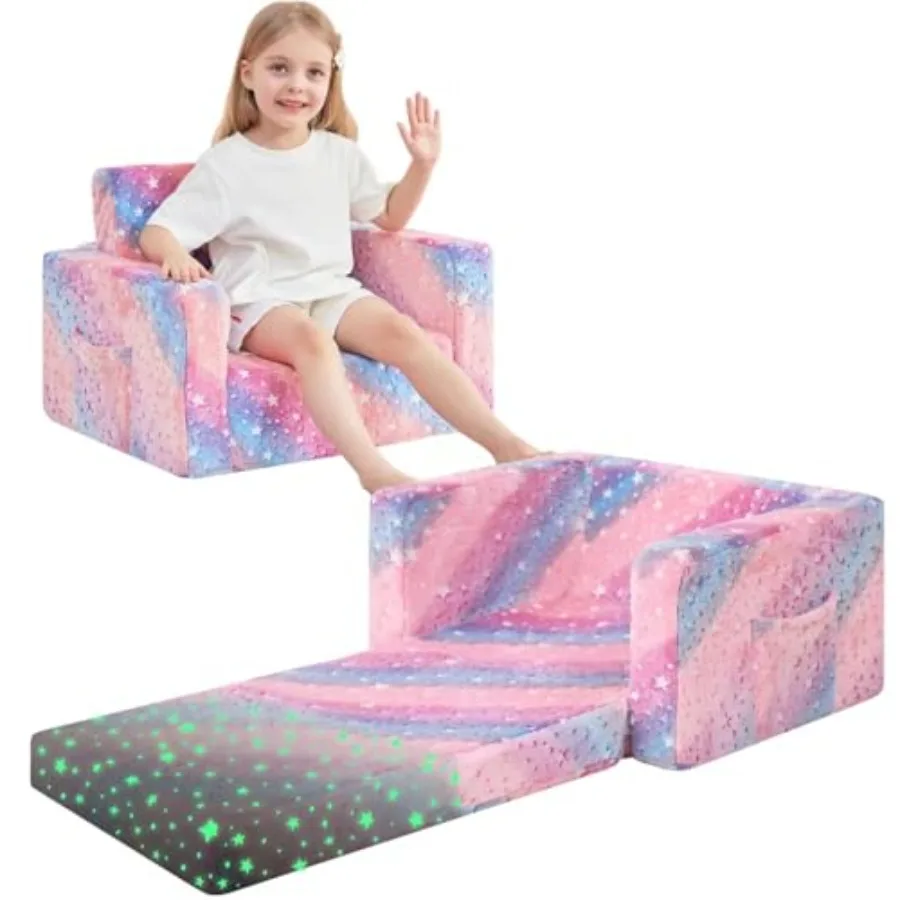 

Toddler Couch 2-in-1 Soft Couch Bed Fold Out Toddler Chairs Comfy for Boys and Girls Convertible Sofa to Lounge for Playroom Gi