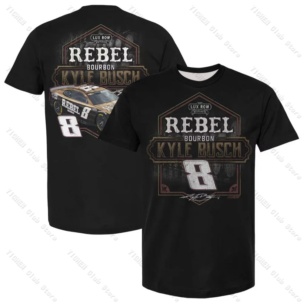 Motorcycle T-Shirt Kyle Busch Checkered Flag Sports Black Rebel Bourbon Pit Stop T-Shirt Street Casual Versatile Men's T-Shirt