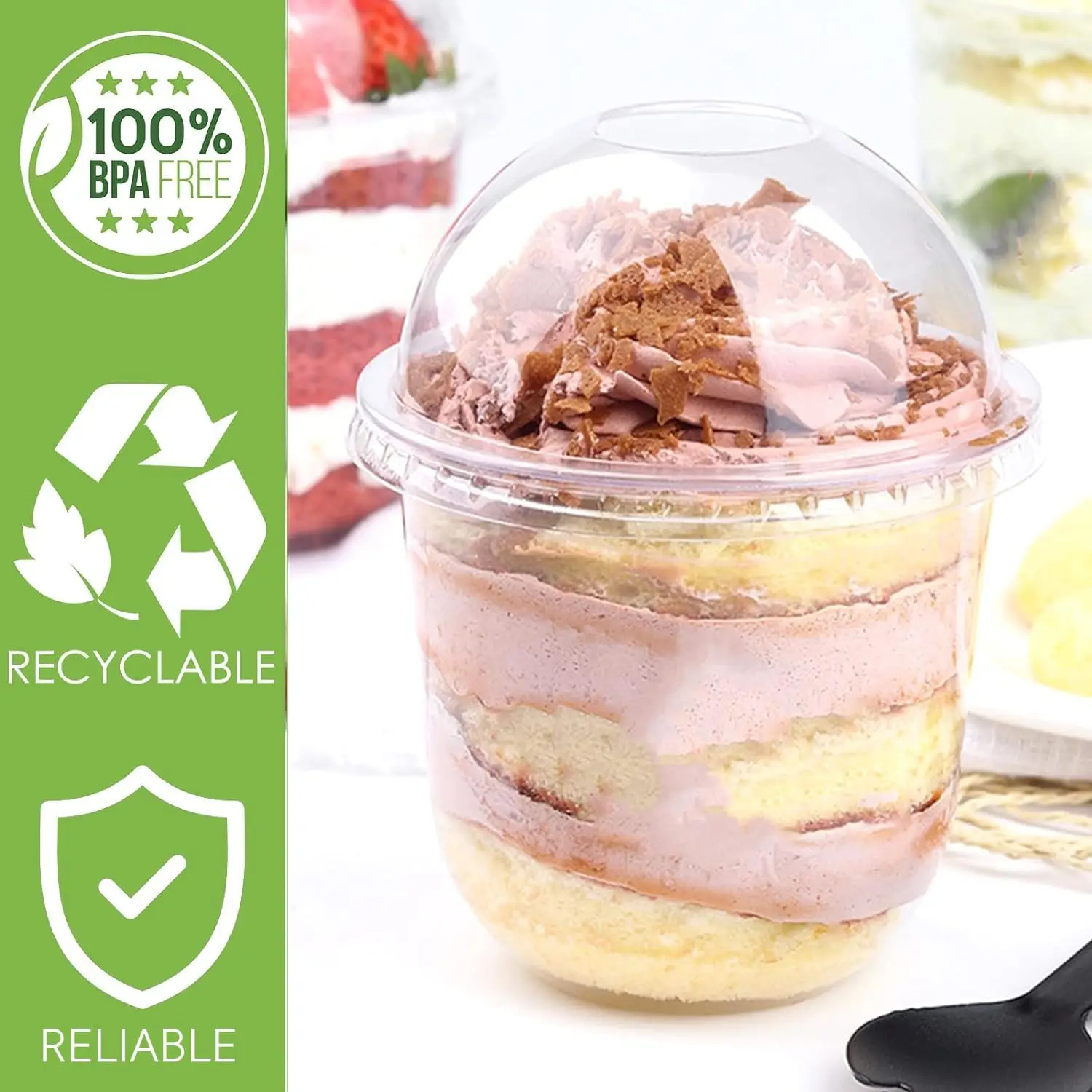 Vasos de postre de plástico de 12 oz con tapas de cúpula (sin agujero) y deportes, vasos transparentes desechables para perfecto de yogur con tapas, fiesta individual