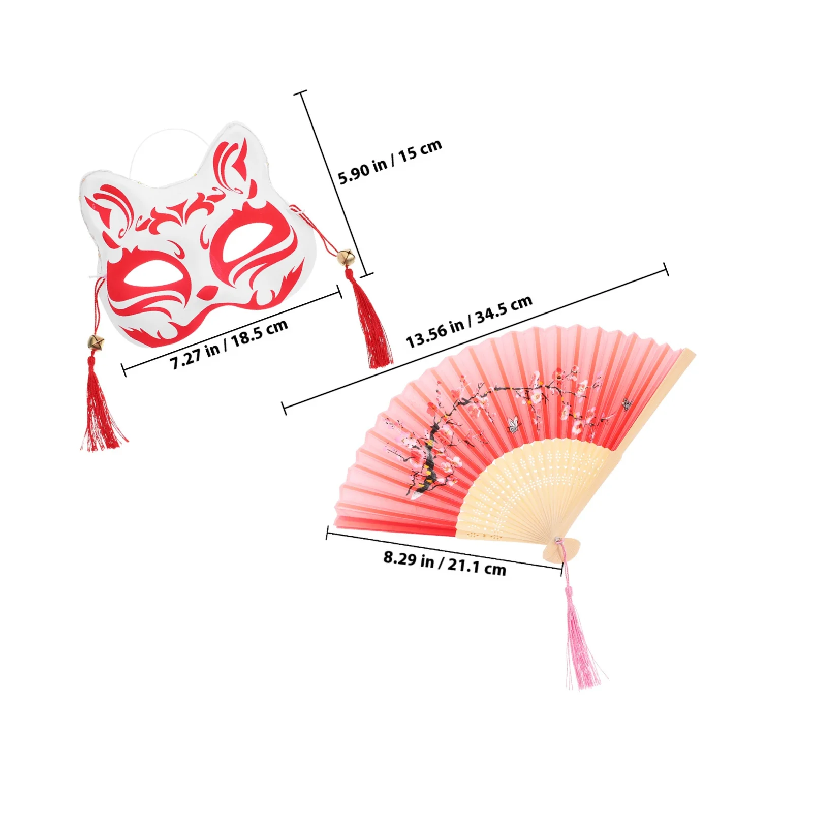 ชุดหน้ากากจิ้งจอกและพัดสำหรับงานเทศกาล อุปกรณ์ประกอบฉากงานปาร์ตี้สำหรับผู้หญิงและผู้ใหญ่ อุปกรณ์เสริมเครื่องแต่งกายตกแต่ง งานฝีมือประณีต