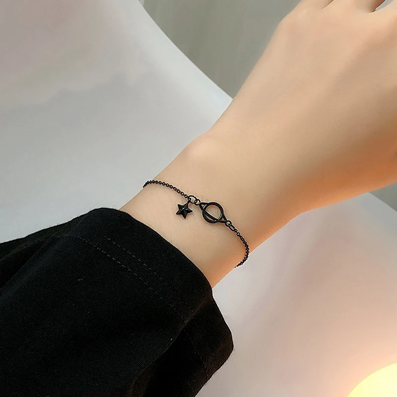 Black Planet Stars Gothic Punk Adjustable Bracelet For Women Girls Luxury Jewelry Dainty Gift