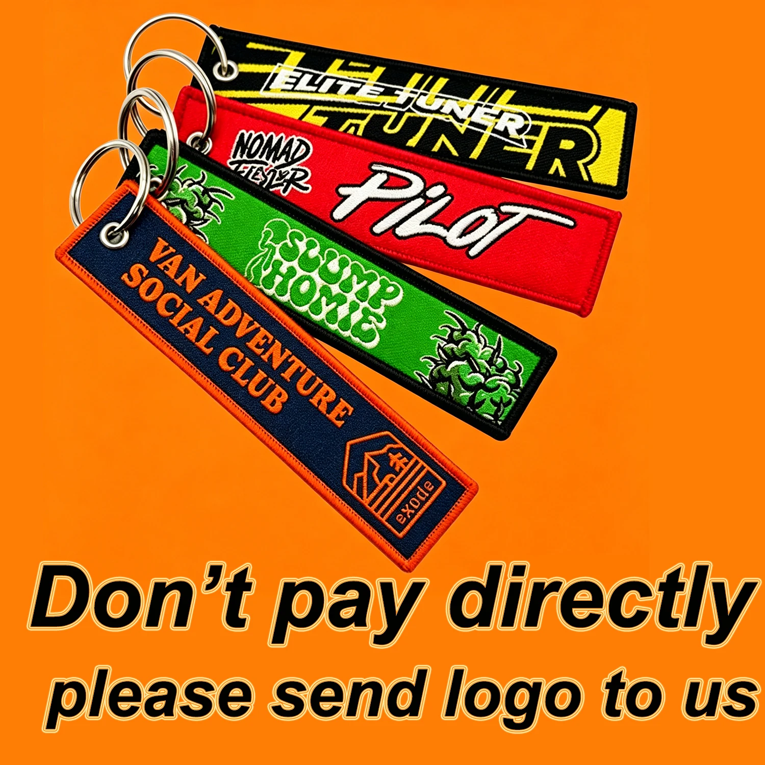 Wholesale Custom Logo Woven Keychain 100Pcs MOQ Free Shipping Personalized Text/Pattern Embroidery Key Tags for Gifts