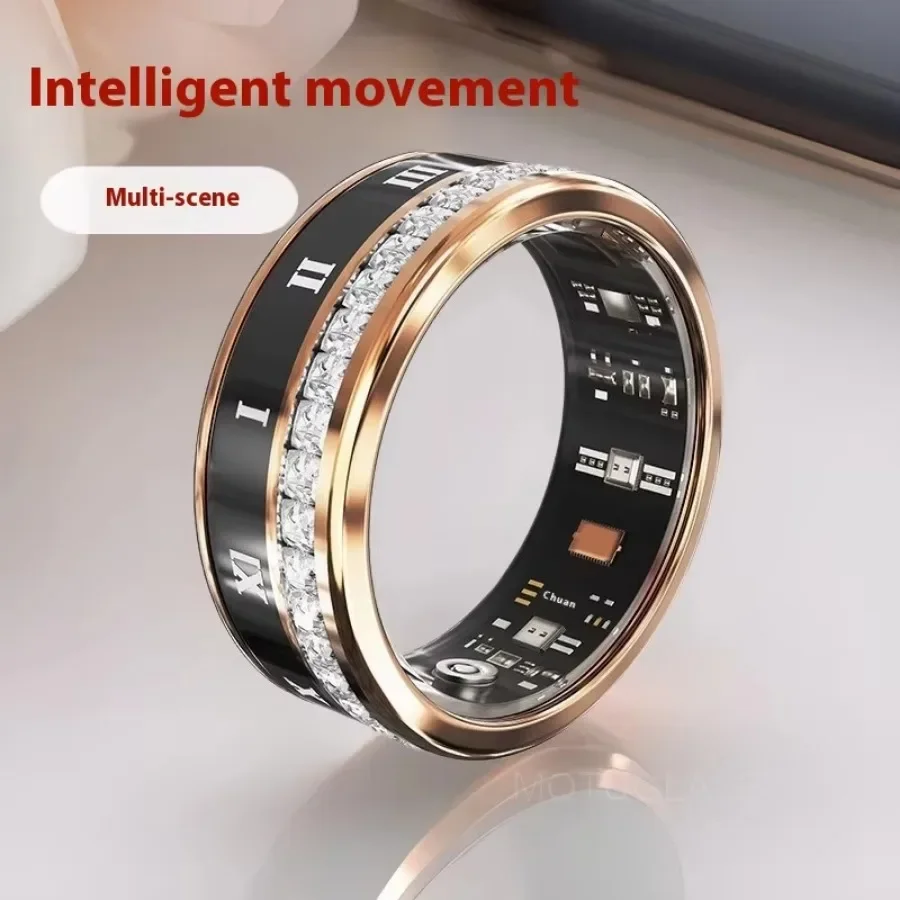 Diamond Smart Ring Titanium Steel Band for Men and Women Bluetooth Waterproof Step Sleep Heart Rate Monitor Wedding Ring Jewelry