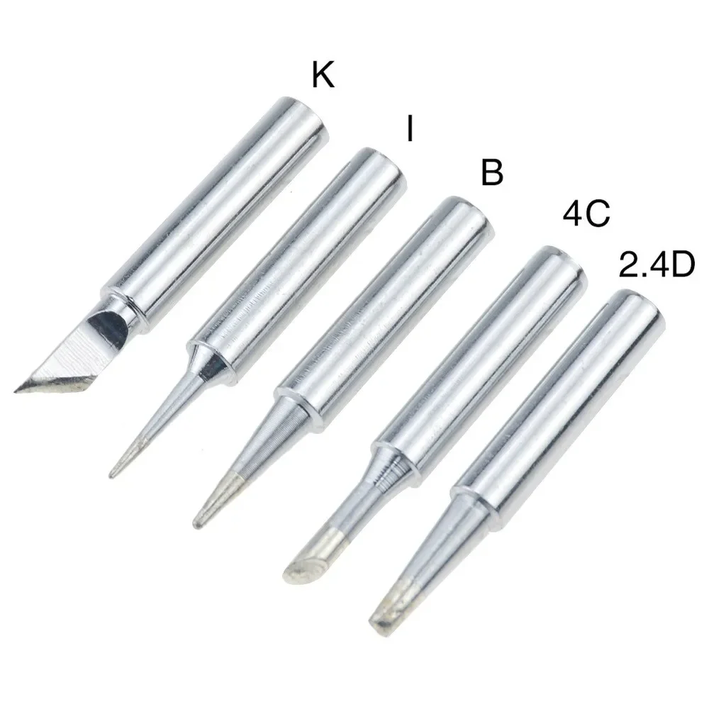 5pcs Pure Copper Soldering Iron Tips 900M-T Lead-Free Welding Tip Head 900M-T 4C, 2.4D, B, K, I Welding Solder Tools