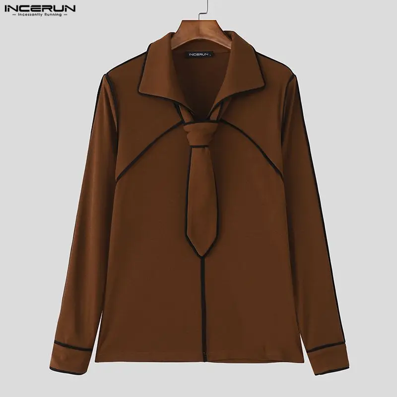 

Мужская рубашка INCERUN с лацканами, длинным рукавом, в стиле пэчворк, повседневная, с галстуком, уличная одежда, весна 2026, модные топы, размеры S-5XL