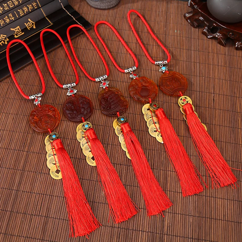 Lucky Charm Ancient Coin 1Pcs Pendant Decoration Car Accessories Keychain Five Emperor Money Copper Coins Red Chinese tassel