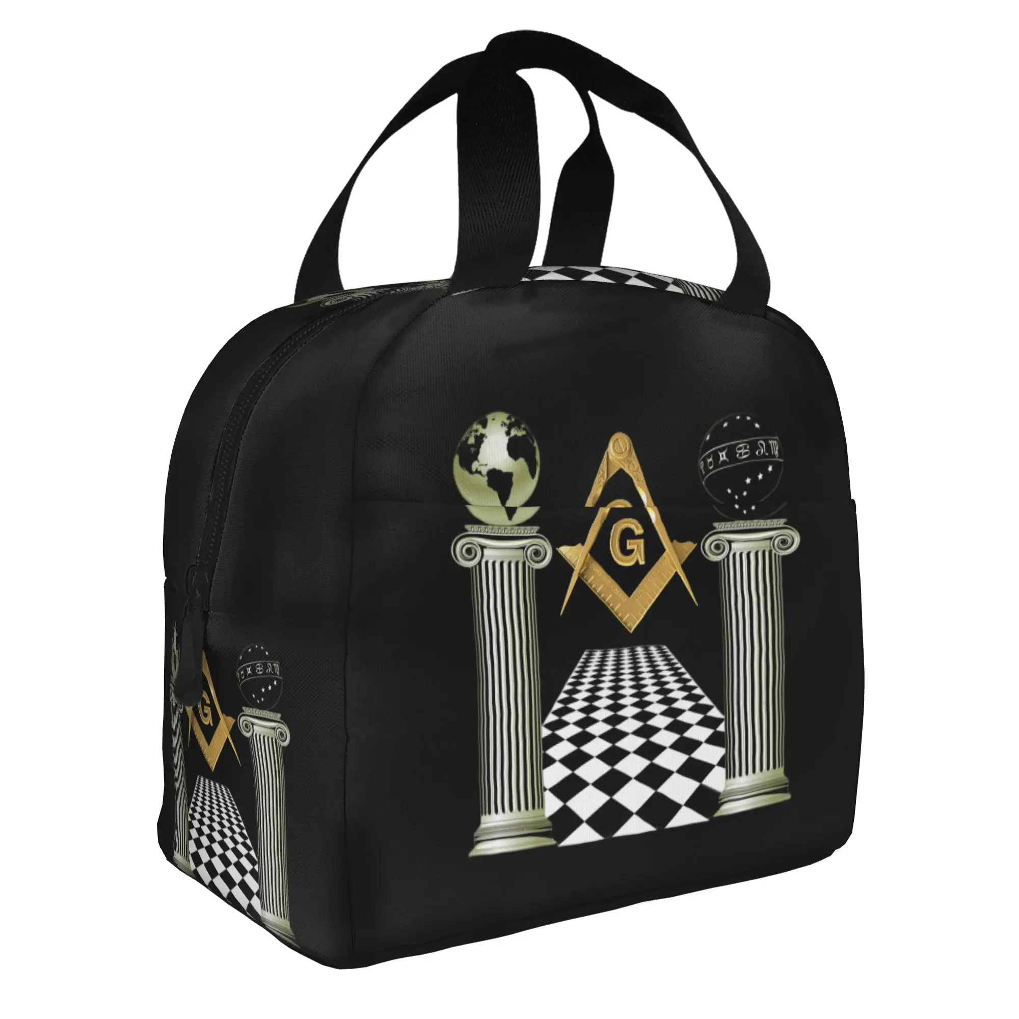 Boaz And Jachin Solomon's Temple Insulated Lunch Bag Outdoor Picnic Masonic Mason Freemason Thermal Cooler Bento Box Women Men
