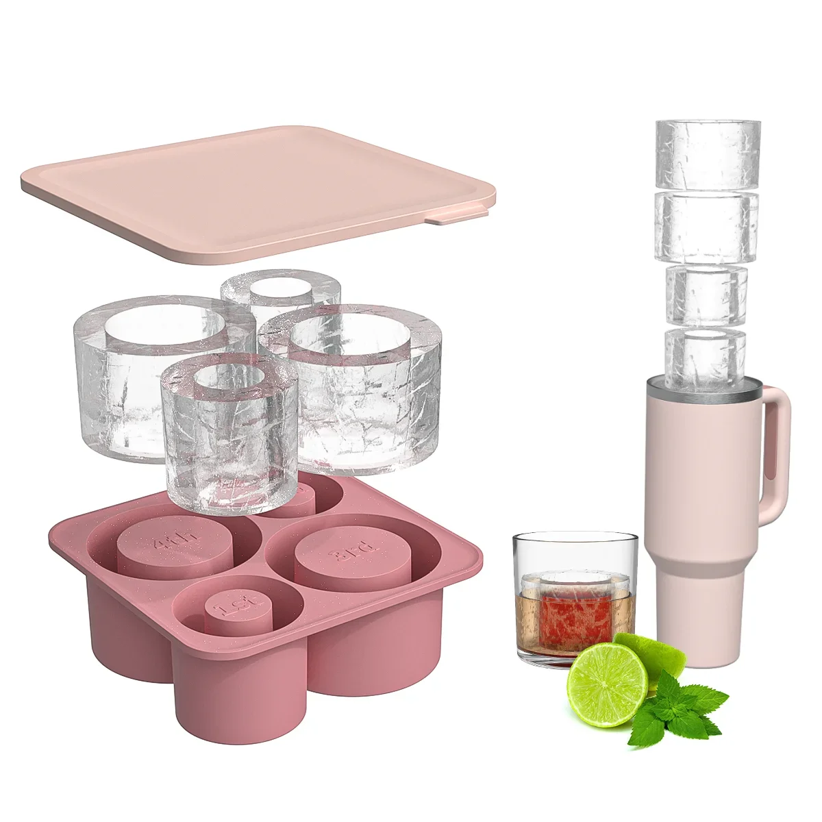 Silicone Ice Cube Tray for ST Ice Maker for Making 3 Hollow Cylinder Ice Cube Molds for Chilling Cocktails,Whiskey,Drinks