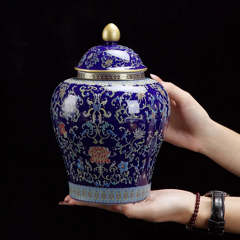 Cloisonne General Tea Canister Ceramic Large 250g/500g Airtight Storage Jar For Loose Leaf Home Kitchen Decor Wedding Gift