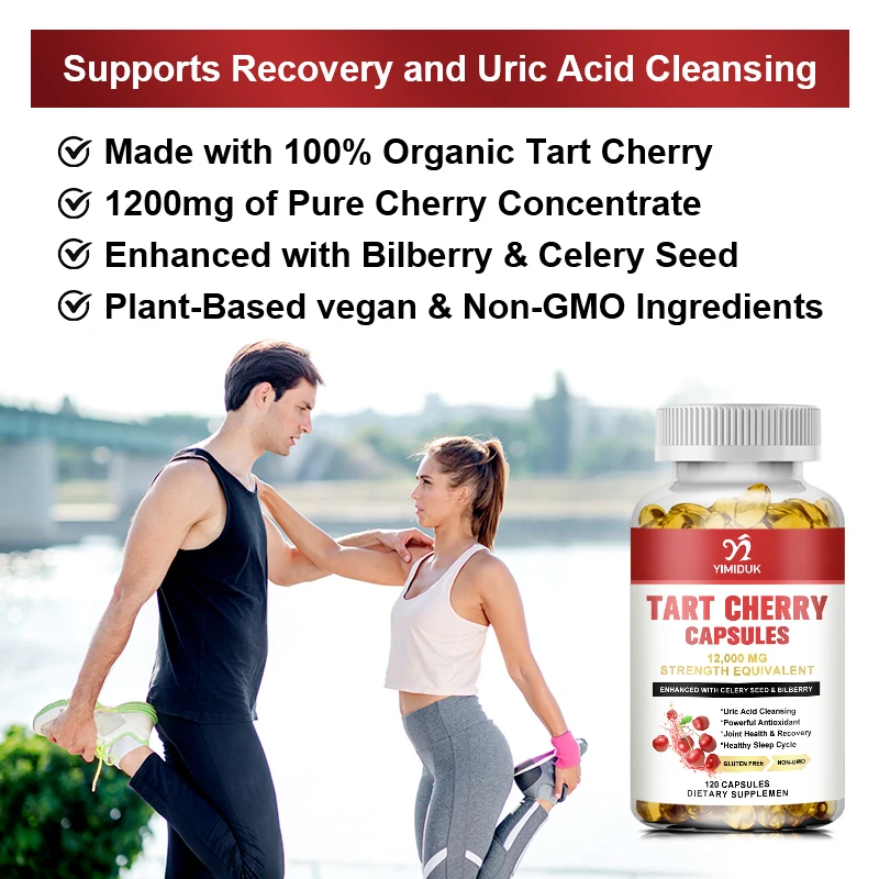 Tart Cherry Capsules 1200mg - for Pain Relief, Pain, Muscle Recovery, Flavonoids - Uric Acid Cleanse, Juice Extract Supplement