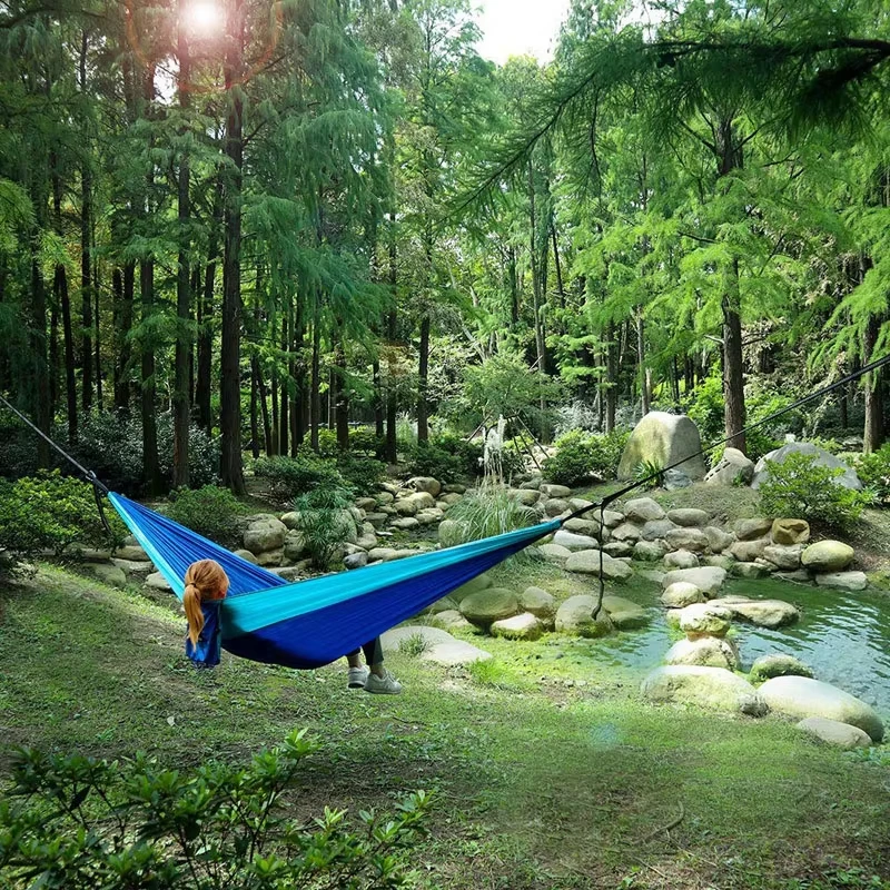 Solid Color Parachute Hammock with Hammock Straps and Black Carabiner Camping Survival Travel Double Person Outdoor Furniture
