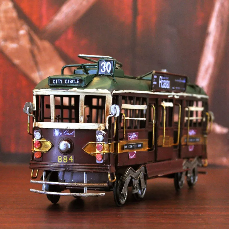 Desktop Retro Iron Tram Ornament Handcrafted Brown Industrial Decor for Study Space Blessing Gift with Nostalgic Charm and Uniqu