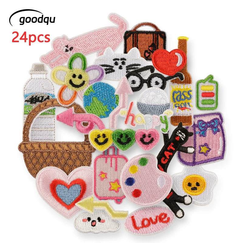 24 Stück Eisen-Patch für Kleidung, bestickt auf Jacke, viele in großen Mengen, niedliche kleine Aufkleber zum Nähen, Packung, Stoffe, Mädchen, Kinder, DIY, Mochila, Katzen – Detail 1