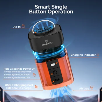 ETENWOLF AIR 3SE 電動氣泵 2600mAh 露營燈戶外氣泵,適用於充氣床墊、泳池浮墊、睡墊 10 最佳銷售 充氣床墊泵 - №5