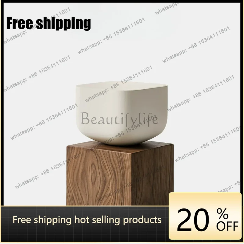 YJ High-end Square Color Contrast Solid Wood Stool Italian Minimalist Creative Sofa End Table Bedside Corner Side Coffee Table