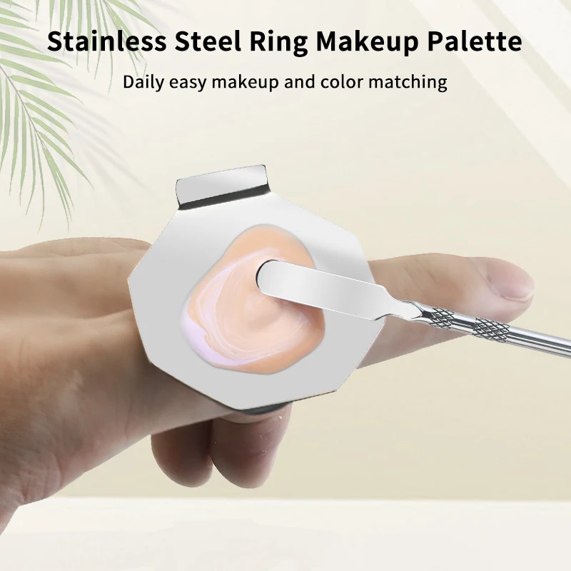 Stainless Steel Ring Cosmetics Makeup Mixing Palette With Spatula Hand-held Concealer Lipstick Mix Tray Manicure Toning