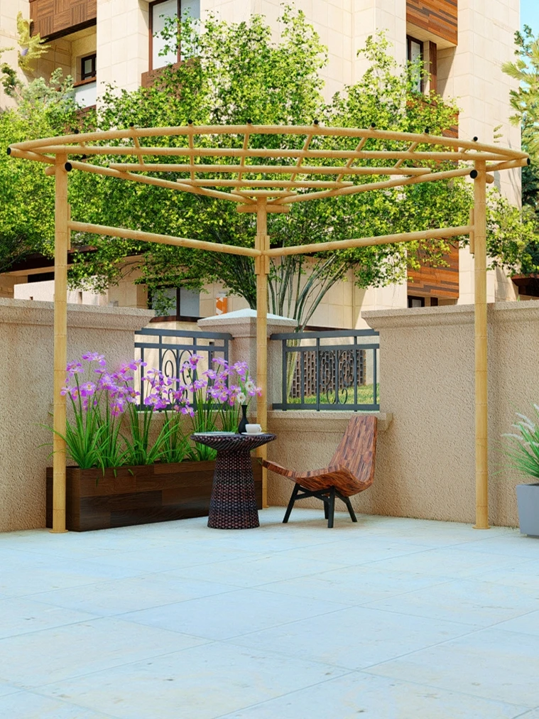 Grape trellis aluminum alloy curved fan round imitation bamboo wisteria flower trellis garden climbing trellis outdoor courtyard