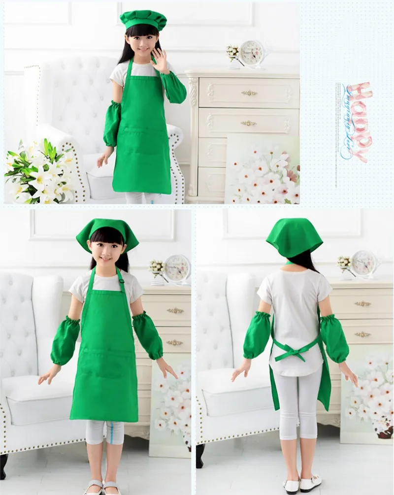 Home Kitchen Cooking Apron For Kids Oil Release Waterproof Work Clothes Kitchen Waiter Chef Hat Oversleeve Uniforms Accessories