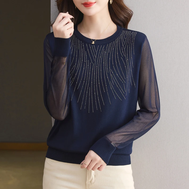 

Beading Sweaters Autumn Spring Soft O Neck Knitwears Pullover Pull Femme Casual Jumper Hollow Out Long Sleeve Women's Sweater