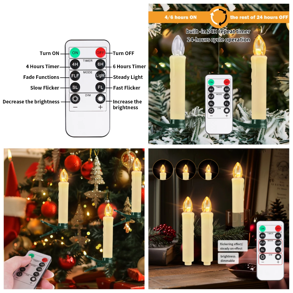 Velas LED Navideñas cónicas sin llama con clip control remoto - imagen 3