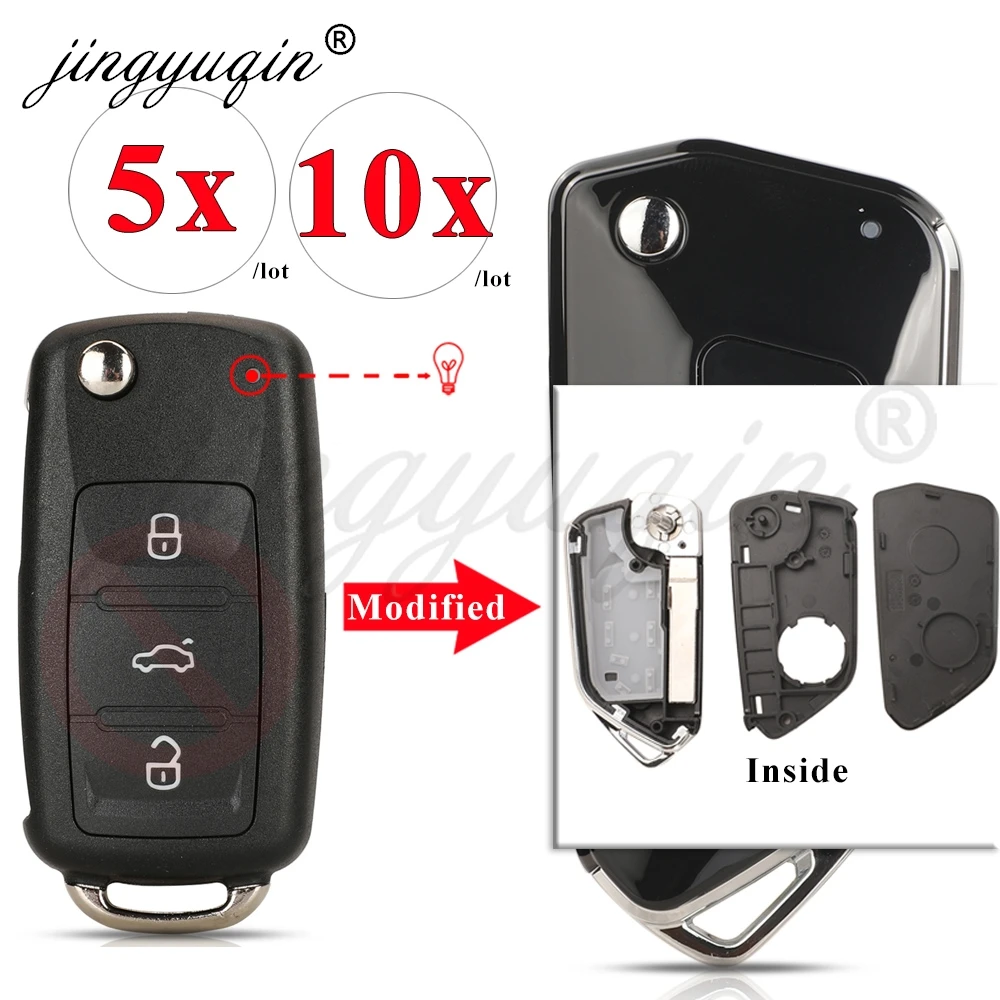 

jingyuqin 5/10pcs 3BTN Modified Flip Remote Key Fob Shell Case For VW/VOLKSWAGEN Caddy Eos Golf Jetta Beetle Polo Tiguan Touran