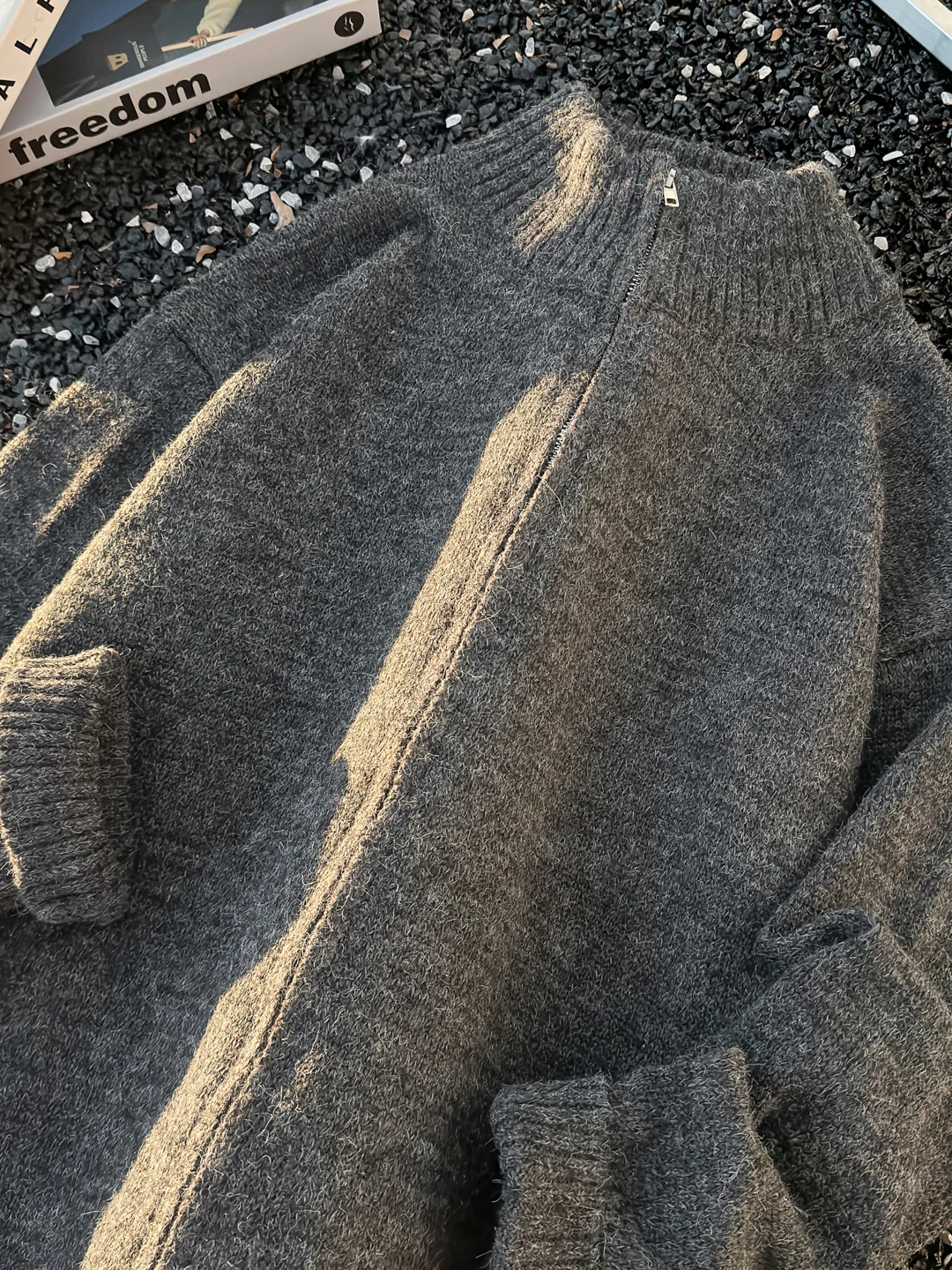 

Casual Sle Men's Knitted Sweater Cardigan Lazy Sle Double Zipper Leisure Outerwear Stand Collar Long Sve Warmth Built-In