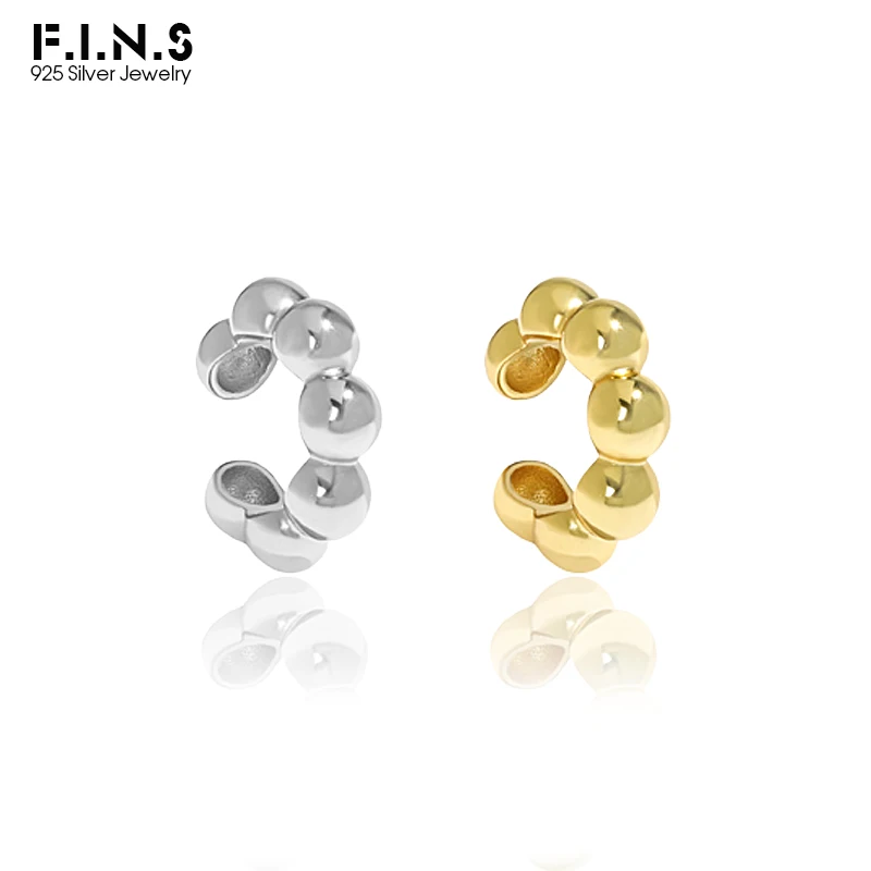 F.I.N.S CUSTOM Order 1PC Geometric S925 Sterling Silver Ear Cuffs for Non Pierced Glossy Bead Ball Clip Earrings without Hole