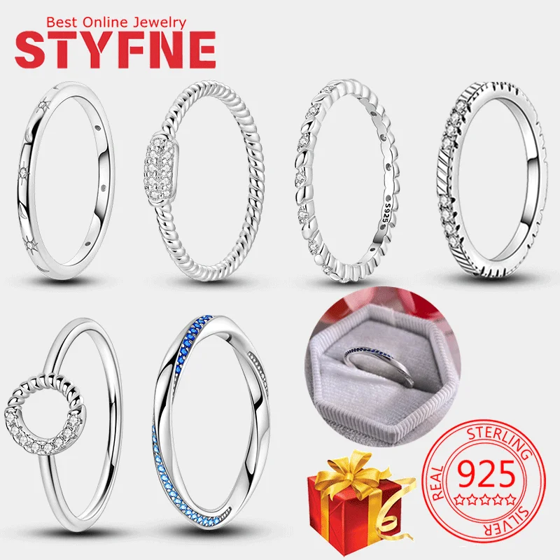 

Real 925 Sterling Silver Simple Fashion Rings For Women Wedding Fine Jewelry Gifts with GIFT Bag