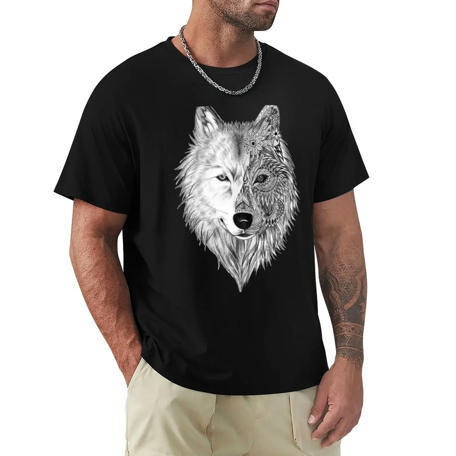 Wolf Face, Half Geometric,WOLF MOONLIGHT T-Shirt blanks summer top sweat shirts, men