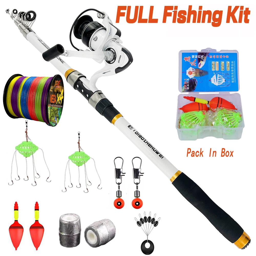 

Fishing Rod Reel Kit 2.1-3.6M Telescopic Sea Pole Spinning Reel Max 8 kg Set Travel Fishing With Bait Fishing Line Accessories