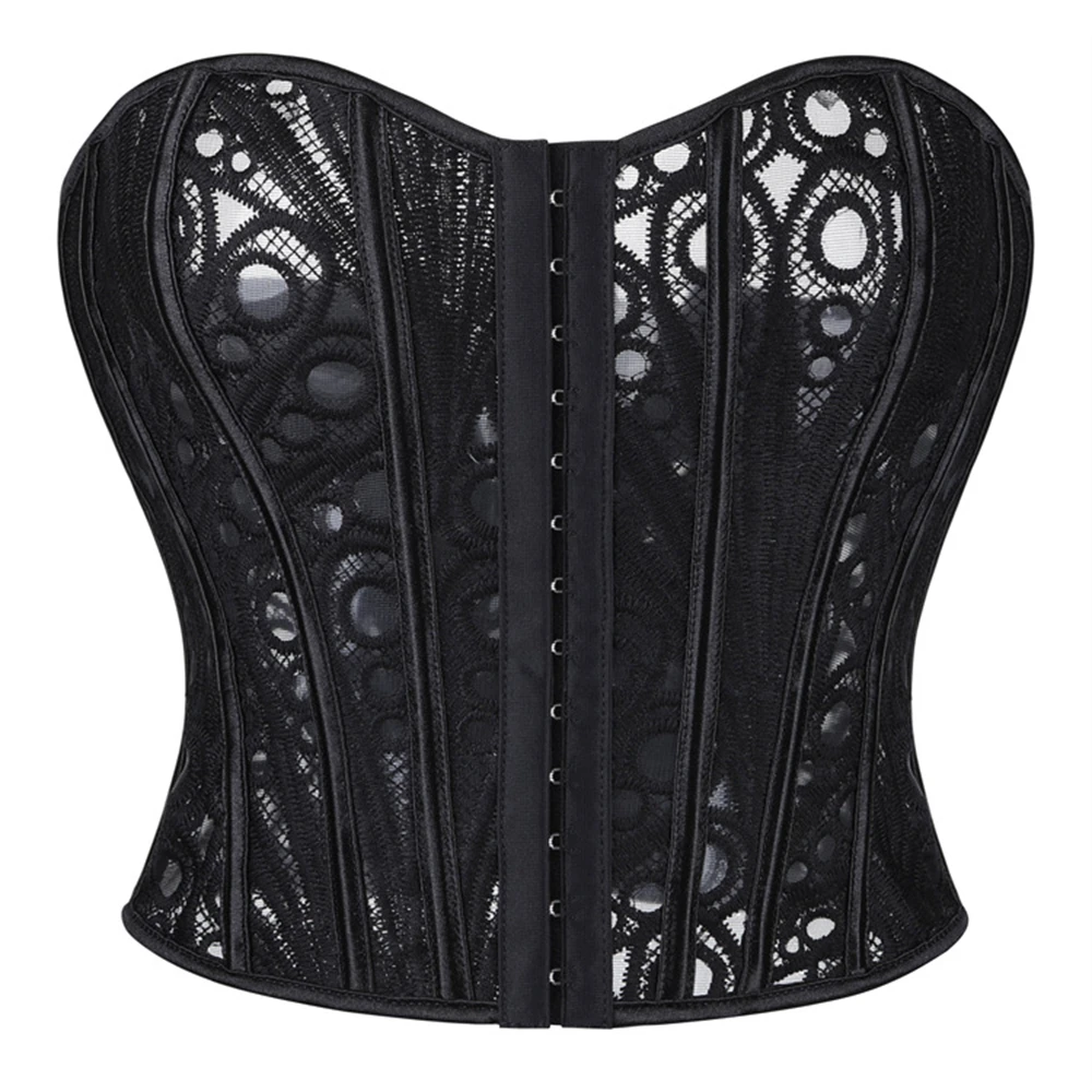 

Sexy Transparent Mesh Lady Corset Crop Tube Top Fashion Women Strapless Bustier Corselet Short Body Shaper Korsett Lingerie