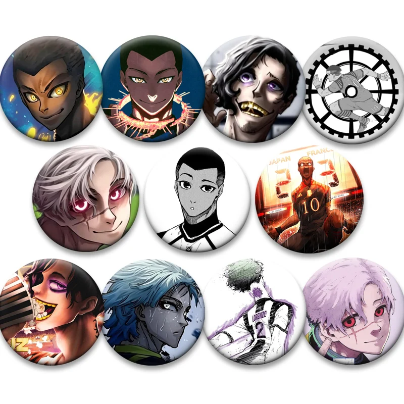 Broches Redondos de Desenho Animado de 58mm: Don Lorenzo, Rin Itoshi, Michael Kaiser, Bunny Iglesias, Julian Loki – Pins para Decoração de Bolsas e Crachás de Anime
