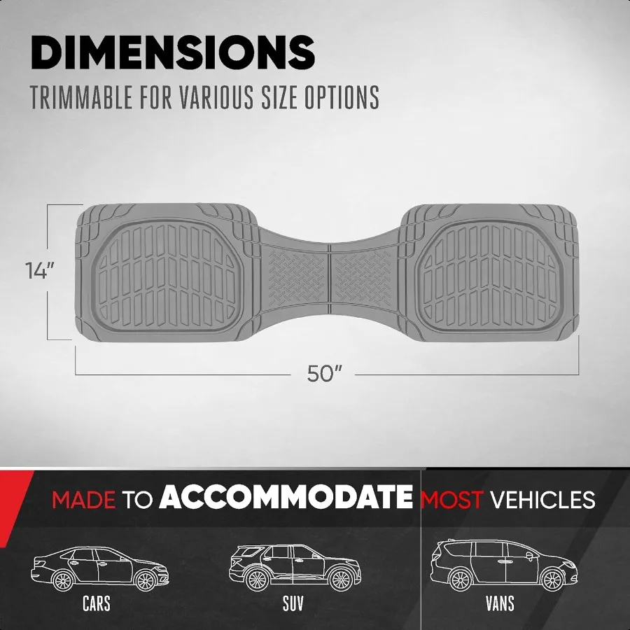 Premium FlexTough Deep Dish Rear Rubber Floor Mat Liners Heavy Duty AllWeather Universal Fit TrimtoFit Floor Mats for Cars Seda