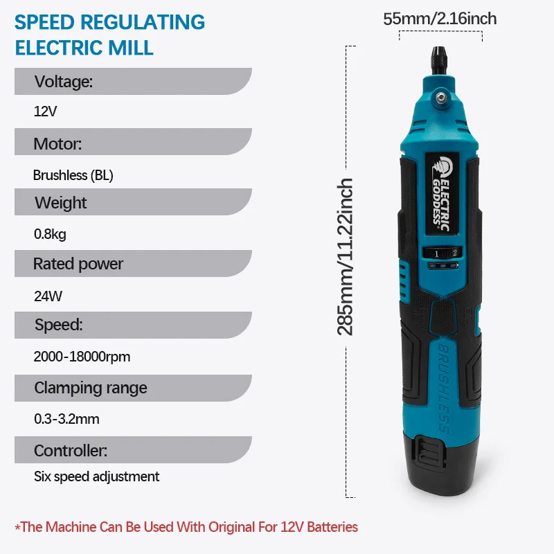 EGOD 18000 RPM Handheld borstelloze elektrische slijpmachine 24 W vermogen Zes snelheden verstelbare multifunctionele polijstmachine Draagbare 12 V batterij