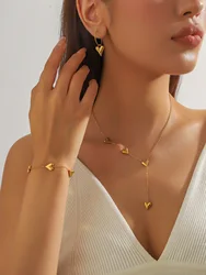 Europe and the United States Sweet Heart Tassel Necklace female minority design love bracelet earrings jewelry set