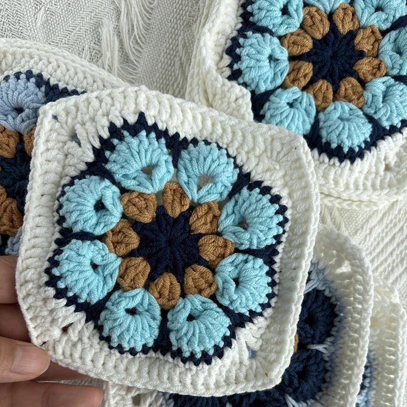 اليدوية الأزرق الجدة ساحة 12 سنتيمتر الكروشيه عزر التصحيح ل بطانية Craft بها بنفسك الحرفية الخياطة الحياكة غزل القطن بوهو الديكور (1 قطعة/الوحدة