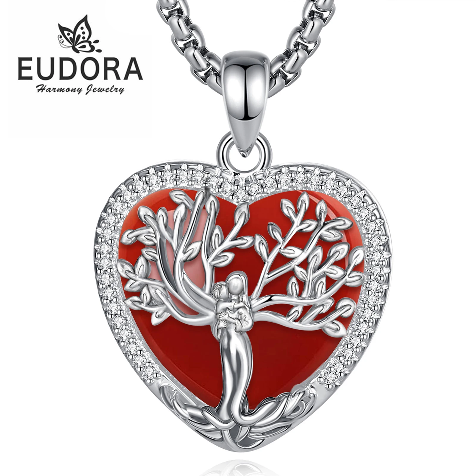 

Eudora Carnelian Tree of Life Goddess Necklace Healing Stone Crystal Heart Pendant Spiritual Jewelry Mother’s Day Gift for Women