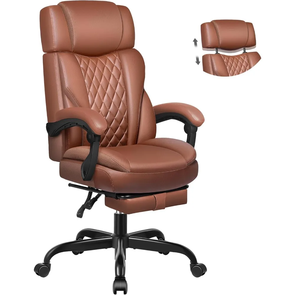 Executive Leather Office Chair, Big and Tall Office Chair with Footrest Home Office Desk Chairs, Ergonomic Computer Desk Chair