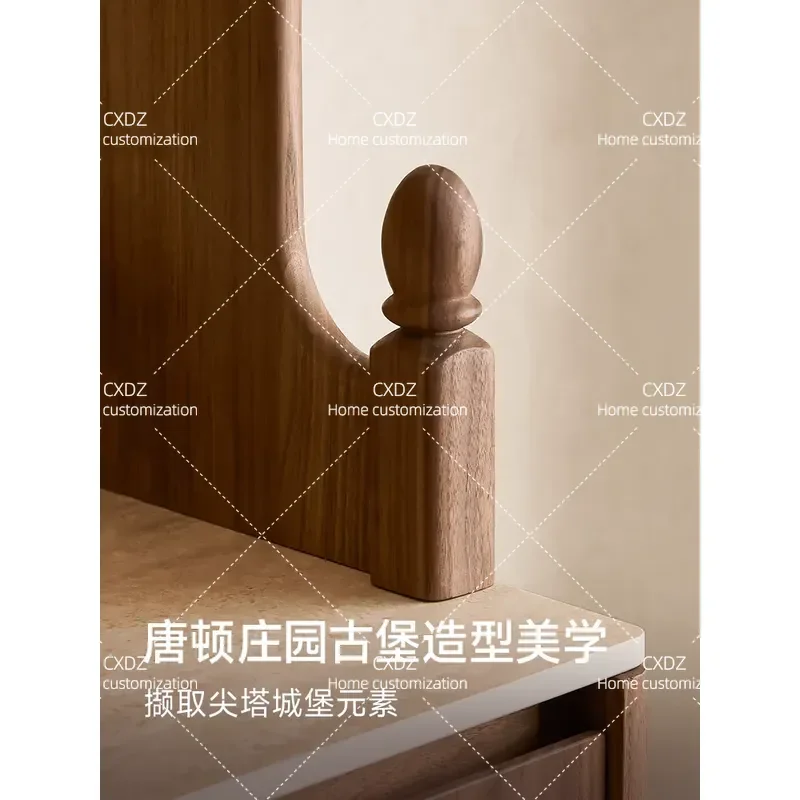 Black Walnut Solid Wood Retro Living Room Storage Cabinet Medieval Dining Sideboard with Rock Slab Top Wall Mounted