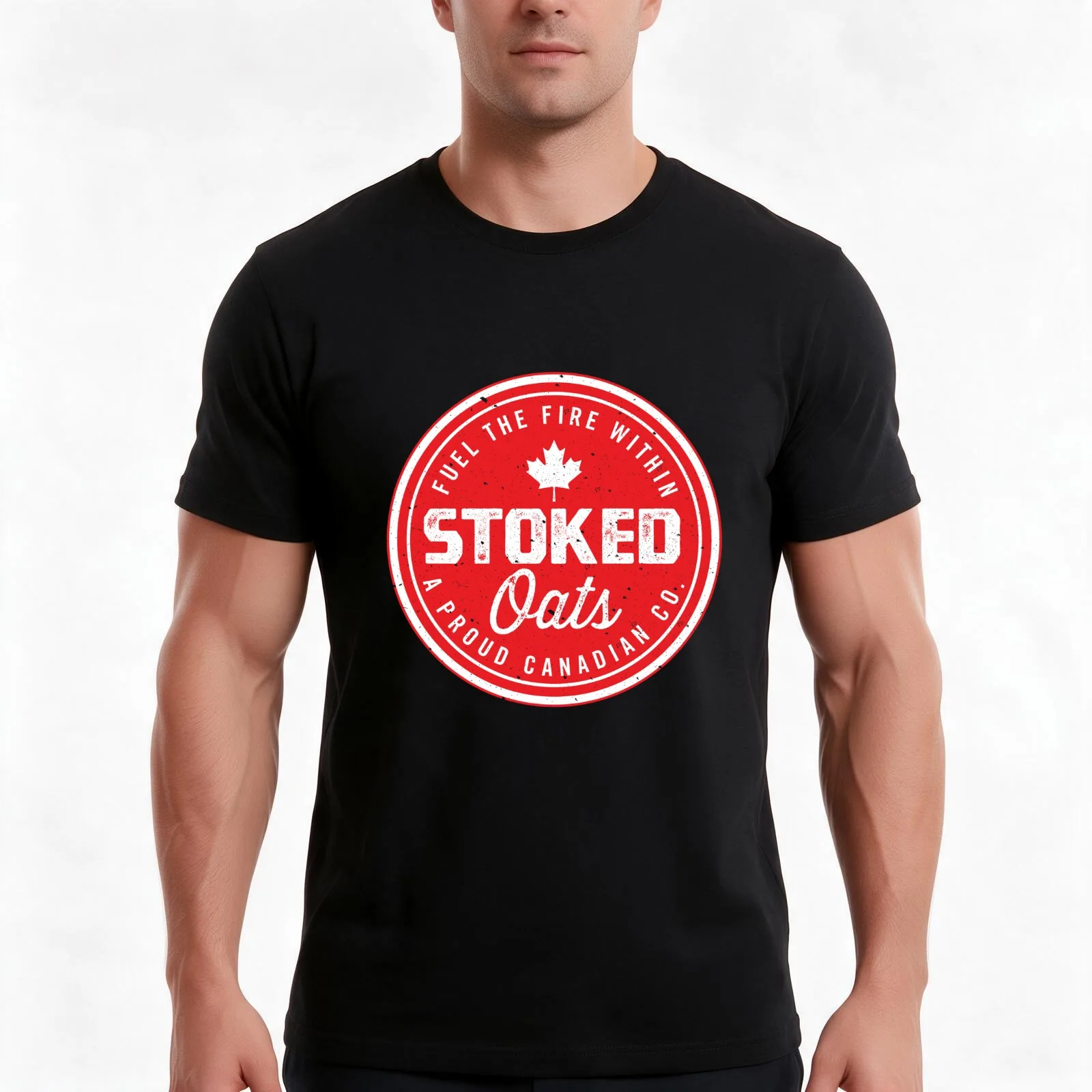 Stoked Oats Badge T-Shirt, Summer Casual Cotton Tee, Oversized Streetwear Tops, Vintage Graphic Print, Loose Fit Short Sleeve