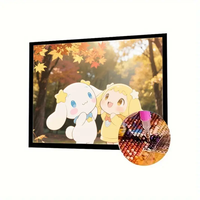 

1 шт. 5D набор для алмазной живописи «сделай сам» — милая мультяшная белая собака в стиле Cinnamoroll и кавайная аниме-девушка в осеннем лесу с золотой осенью