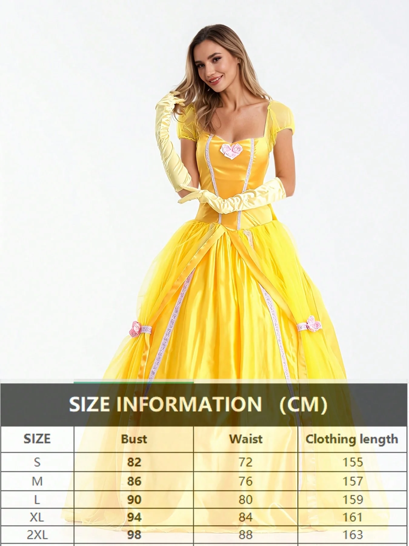 Vestido de princesa de Halloween/Navidad, vestido amarillo, disfraz de actuación viene con lazo grande desmontable y guantes en la espalda