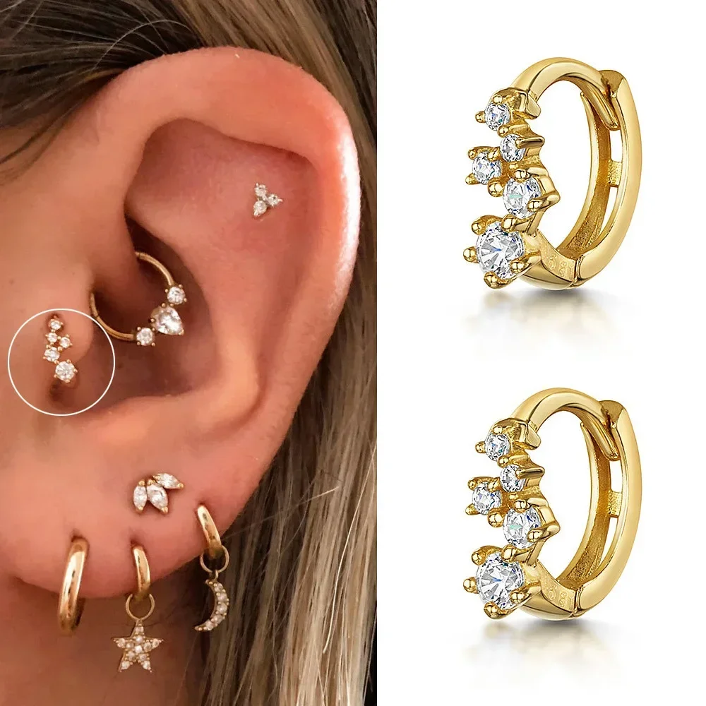 1PC Orecchino ad anello Piatto Labret BackEar Piercing Zircone Cartilagine Elica Daith ConchTragus Stud Hoops Y2K Gioielli Regali