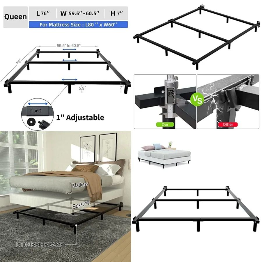 

7 Inch Size Metal Bed Frame for Box Spring and Mattress 9-Leg Heavy Duty Bed Frame Tool-Free Easy Assembly Sturdy Box Spring Ba