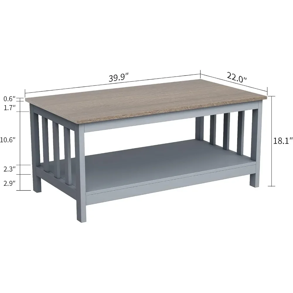 Table basse de salon, table basse grise avec support, 40 pouces